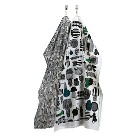 マリメッコ marimekko プータルフリン パルハート ティータオル 47x70cm 2枚セット （ホワイト×ブラック×グリーン） 066948 960 Puutarhurin Parhaat tea towel キッチンタオル キッチン雑貨 北欧 プレゼント かわいい おしゃれ ギフト対応 【送料無料（一部地域除く）】