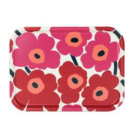 マリメッコ marimekko ミニウニッコ プライウッドトレー （ホワイト×レッド）27x20cm 067766 001 MINI UNIKKO Plywood tray トレイ 花柄 フラワー 白 赤 キッチン雑貨 北欧 プレゼント おぼん おしゃれ かわいい ギフト対応 【メール便なら送料無料】