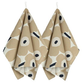 マリメッコ marimekko ピエニウニッコ キッチンタオル 47x70cm 2枚セット （オフホワイト×ベージュ×ダークブルー） 075095 75095 185 Pieni Unikko kitchen towel ティータオル キッチン雑貨 花柄 北欧 プレゼント おしゃれ ギフト対応 【送料無料（一部地域除く）】