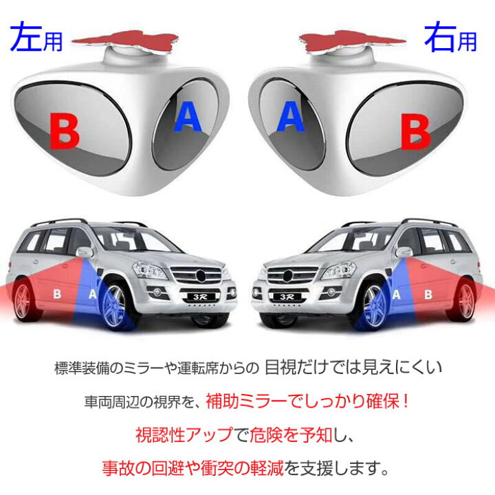 楽天市場 自動車補助ミラー サブミラー サイドミラー 360度角度調整可能 広視野 死角解消 便利グッズ ブラインドミラー 車載 車用品 カー用品 Alw 3r 5146 Shop Always 楽天市場店