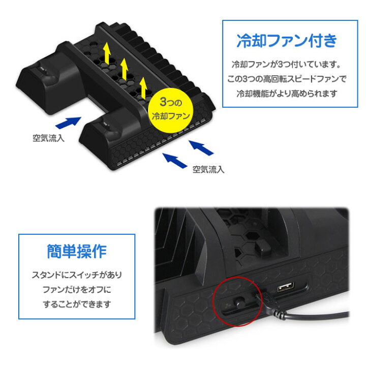 楽天市場】PS4シリーズ 縦置きスタンド 冷却ファン PS4 / PRO / SLIM 