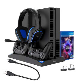 PS4シリーズ 縦置きスタンド PS4 / PRO / SLIM 収納 冷却ファン コントローラー2台同時充電 ヘッドホンスタンド ゲームソフトパッケージ17枚収納 ◇ALW-PG-P4009|playstation 4 プレステ プレステ4 プレイステーション プレイステーション4 スタンド コントローラー充電