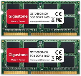 Gigastone ノートPC用メモリDDR3-1600MHz 16GB (8GBx2枚) PC3-12800 CL11 1.35V SODIMM 204 Pin Unbuffered Non ECC Memory Module Ram Upgrade