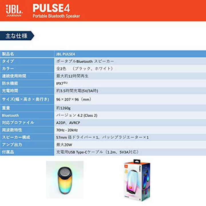 楽天市場】JBL PULSE 4 Bluetoothスピーカー USB C充電/IPX7防水 