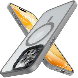 Meifigno iPhone 15 Pro ケース 半透明 Magsafe対応 耐衝撃 磁力強い 高速充電速度 ワイヤレス充電 黄変防止 ストラップホール付き 6.1インチ(グレー)