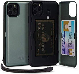 TORU CX PRO iPhone 11 Pro ケース カード 収納背面 3枚 カード入れ カバ (ライトニング アダプタ, ストラップ, ミラー 含ま) - アイフォン11 Pro 用 - ミッドナイトグリーン