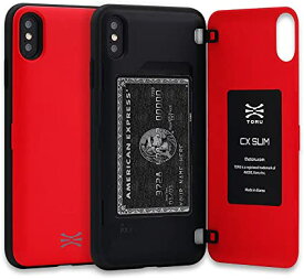 TORU CX SLIM iPhone Xs/iPhone X ケース スリム カード 収納背面 2枚 IC Suica カード入れ カバ (アイフォンXs 用) - 赤