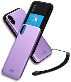 TORU CX SLIDE iPhone Xs Max ケース カード収納 スライド式 カードホルダー 耐衝撃 デュアルレイヤー ハイブリッド ウォレットケース ハード カバー (ストラップ含ま) - ラベンダー