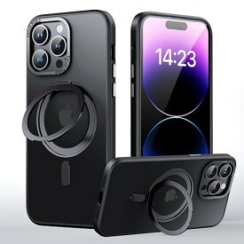 iPhone 15 Plus 適用 ケース Magsafe対応 アイフォン15プラス カバー 360 回転スタンド Uovon スマホケース アイホン 15plus ワイヤレス充電 車載ホルダー 対応 ストラップ穴付き 半透明 指紋防止