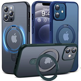 CASEKOO iPhone12/12Pro 用 ケース 隠し収納式 スタンド Magsafe 米軍MIL規格 耐衝撃 スマホケース 薄形半透明 マット仕上げ 指紋防止 ストラップホール付き ワイヤレス充電対応 2023年新型 アイフォン 12/12pro 用 6.1" カバー（ブルー）