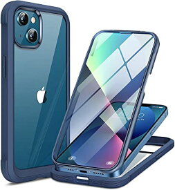 Miracase iPhone13 用 ケース スマホケース カバー 9H 強化ガラス 2021 6.1インチ フルカバー 360 保護 ワイヤレス充電対応 ダークブルー