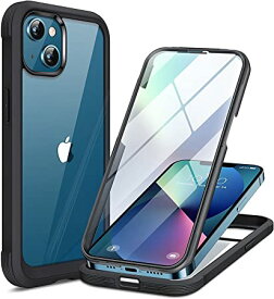 Miracase iPhone13 用 ケース スマホケース カバー 9H 強化ガラス 2021 6.1インチ フルカバー 360 保護 ワイヤレス充電対応 黒
