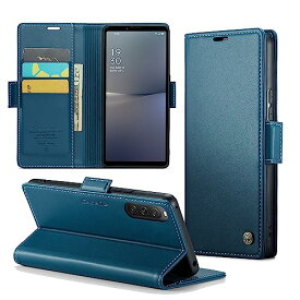 Xperia 10 V ケース 手帳型 財布型 カードポケット付き Sony エクスペリア10V / SO-52D / SOG11 用 カード収納 Uovon スマホケース 高級レザー 耐衝撃 全面保護 スタンド機能 ストラップホール付き マグネット式 (ブルー)