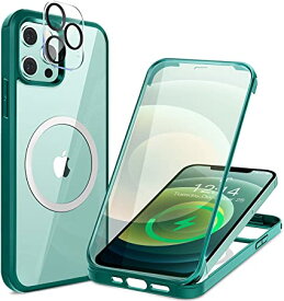 HAUTRKBG iPhone 12 Mini 用 ケース クリア 両面強化ガラス 360°全面保護 [MagSafe対応] [100％画面感度] マグセーフ ワイヤレス充電対応 米軍MIL規格取得 耐衝撃 アイフォン 12 Min スマホケース 5.4インチ(グリーン)