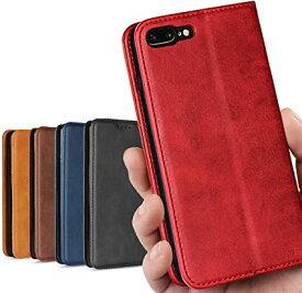 iPhone 8 plus/iPhone 7 plus ケース 手帳型 スマホケース アイホン iCoverCase 内蔵マグネット スタンド機能 レトロ レッド