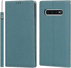Galaxy S10 SC-03L SCV41 ケース 手帳型 高級牛革 ギャラクシー S10 ケース 本革 マグネット式 スタンド機能 カード収納 ストラップ付き Galaxy S10 カバー (ターコイズ)