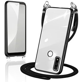 Arrows We F-51B ケース クリア TPU FCG01 ショルダー カバー スマホケース 透明 肩掛け 首掛け 斜めかけケース 薄型 耐衝撃 シリコン メッキ加工 TPUバンパー (ブラック)