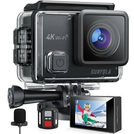 Surfola アクションカメラ-4K 2000万画素 水中カメラ 外部マイク リモコン付き WiFi搭載 手ブレ補正 水深40m HDMI出力 1050mAh大容量バッテリー2個付き 170度広角レンズ ウェアラブルカメラ 豊富なアクセサリー SF2