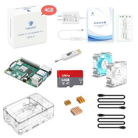 TRASKIT Raspberry Pi 4 Model B Starter Kit/ラズベリーパイ4B 4GB RAM 技適マーク付/MicroSDHCカード64GB NOOBSプリインストール/簡単に取り付けるケース/5.1V/3A Type-C スイッチ付電源/2つのMicroHDMI-to-HDMIケーブルライン/ヒートシンクと透明冷却ファン/カードリーダ/