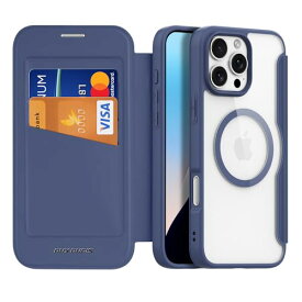 スマホケース iPhone16Pro ケース 手帳型 MagSafe対応 アイフォン16プロケース 財布型 スマホカバー ワイヤレス充電対応 マグネット式 マグセーフ カード収納 薄型 おしゃれ 背面クリア 耐衝撃 (ブルー)