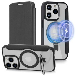 スマホケース iPhone 15 Pro 用 ケース 手帳型 スマホカバー MagSafe対応 隠しスタンド 全面保護 耐衝撃 レザーケース カード収納1枚 小銭入れ ワイヤレス充電 滑り止め 指紋防止 背面透明 ストラ