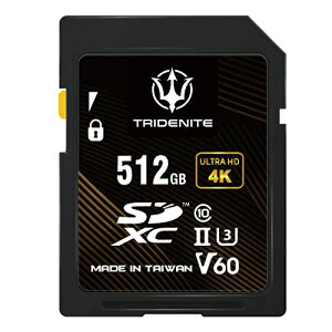 TRIDENITE 512GB SDJ[h ǎő 245MB/s, UHS-II U3 V60 4K UHD, PROFESSIONAL GRADE SDXC [J[h {Ki