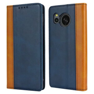 スマホケース AQUOS sense8 ケース aquos センス8 ケース SH-54D ケース 手帳型 docomo SHG11 耐衝撃 シャープ Sharp アクオス カバー au SH-M26 SoftBank 楽天モバイル カード収納 レザー (ブルー+イエロー)