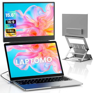 Laptomo �f���A�����j�^�[ 15.6�C���` ���o�C���f�B�X�v���C IPS FHD 1080P �m�[�g�p�\�R���p���j�^�܂肽���� �A�|�[�^�u�����j�^�g��2��� �㕔���j�^�[�g�� �����^�� USB-C/HDMI�|�[�g�t���A Windows