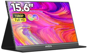 ARZOPA 15.6�C���` ���o�C���f�B�X�v���C ���^�y�� �����IPS�p�l�� 1920x1080FHD HDR�Ή� USB C/mini HDMI �X�s�[�J�[���� �X�}�z/PC/Mac/�X�C�b�`���ڑ��\ �X�^���h�J�o�[�t�� �ݑ�Ζ��p S1 Table