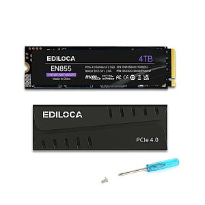 Ediloca EN855 SSD �q�[�g�V���N�t�� 4TB PCIe Gen4x4 NVMe M.2 2280 PS5����m�F�ς� �ő�Ǎ�: 7400MB/s �ő发���F6800MB/s 3D NAND TLC ����SSD DRAM �L���b�V������