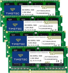 Timetec 32GB KIT (4x8GB) �m�[�gPC�p������ DDR3L / DDR3 1600MHz (DDR3L-1600) PC3L-12800 / PC3-12800 Non-ECC Unbuffered 1.35V/1.5V CL11 2Rx8 SODIMM