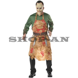 【送料無料】ハロウィン ゾンビ コスチューム 大人用 大人 コスプレ 仮装 コスプレ衣装 男性用 文化祭 血まみれ 変装 ハロウィーン お化け屋敷 パーティー イベント 学園祭 お化け 4点セット マスク+トップス+エプロン+ベルト フ