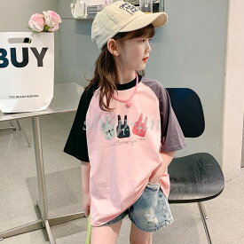 子供 Tシャツ 半袖 ガールズ キッズ 夏服 子供服プリント トップス クルーネック ミドル丈 KIDS ジュニア ベビー 女の子 オシャレ 可愛い ナチュラル シンプル 普段着 通園 通学 ダンス服 アウトウェア 誕生日プレゼント ギフト110CM/120CM/130CM/140CM/150CM/160CM 送料無料