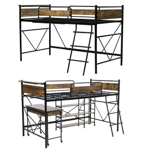 ロフトベッド パイプベッド システムベッド シングル 宮 コンセント付き キャスター付き デスク付き ロフトベッド ロータイプ 木+パイプ 上下分割可能 子供ベッド シングルベッド 下収納