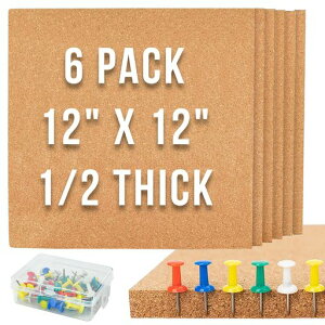 Enkrioコルクボード木製コルク板6枚セットコルク掲示板ミニ宣伝欄DIY壁掛け両面テープ付き枠無し押しピン50個付き写真壁伝言板(四角形)