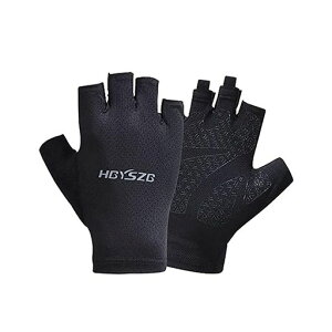 HiCollieメンズグローブサイクリンググローブ指なし夏用手袋薄型グローブUVカット清涼通気性よい登山バイク運転アウトドアスポーツ男性用自転車手袋春夏快適お洒落人気プレゼント(ブラ…