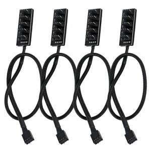 4パック4ピンPWMファンハブ、4ピンPWMPCファンハブ電源ケーブル1〜5ウェイスプリッタPCマザーボードケースファン電源延長ケーブルコードATXコンピュータケースの4ピンと3ピン冷却ファン用
