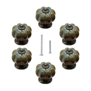 UULU6個入陶器つまみ引き出し取っ手セラミック取っ手家具キャビネットノブツマミキッチンドアつまみ戸棚引き引き出し可愛いかぼちゃノブグリップ扉棚のツマミDIY建築金具2種類のネジ付…