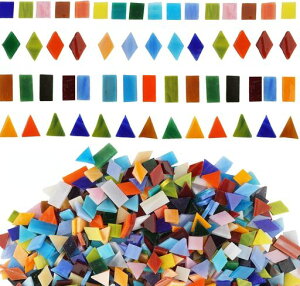 CarAngelsガラスモザイクタイルステンドグラスDIY内装デコレーションハンドメイドクラフト各色ランダムたっぷり400g入り幾何学模様(長方正方三角菱形ミックス)