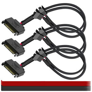 MKBKLLJY3個15ピンSATAから2PCファン電源アダプタケーブル10.6インチ/27cm15ピンSATAから2x3ピン/4ピンPCケース冷却ファンスプリッター延長電源ケーブルアダプターブラック