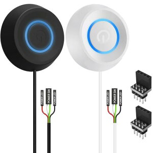 DAOKAIPC電源ボタン外付けHDDプッシュコンピュータホスト丸型LEDボタンオン/オフデスクトップリモートPCコンピュータケース電源スイッチ(ブラック+ホワイト)マザーボードブート用2mケーブ…