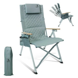 ARURUキャンプ用リクライニングチェア、ヘッドレスト付き4段階傾斜ハイバック椅子、コンパクトに折りたたみ可能なアウトドアチェア、そして便利な収納袋付き(オリーブ青)