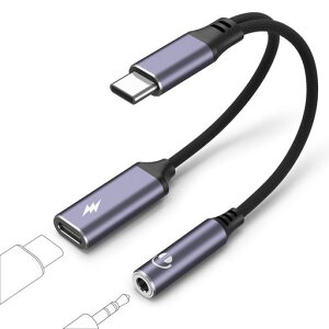 2-IN-1�^�C�vc�C���z���W���b�N�ϊ���60WPD�}���[�dType-C�C���z��3.5mm�I�[�f�B�I�A�_�v�^���y/�ʘb���ʒ��߉\�ґg�i�C����USBC�W���b�N�t����iPad/iPadPro/Android�X�}�z�ȂǂɓK�p