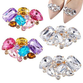 PHPandaHall4個入り65*37*11mmライトゴールド/ミックスカラー靴のバックル靴クリップラインストーン付き靴ひもクリップDIYハイヒール装飾靴取り外し可能なバックルクリップ女性用サンダルバ…