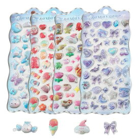 ぷくぷくシールぷっくりシールボンボンドロッププクプク3D立体ふわふわ質感かわいい女の子可愛いデザイン手帳・ノート・封筒装飾用長期保存にも耐える4枚セット