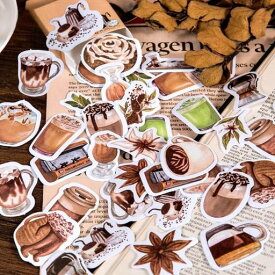 シールステッカー手帳92枚猫犬動物コラージュ花おしゃれコーヒー白黒可愛いおもしろぷっくりインデックスシール帳(コーヒー)