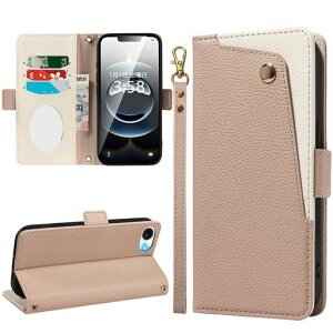 MINIKA iPhone 17e/16e �p �P�[�X �蒠�^ �~���[�t�� �X�g���b�v�t�� 4���̃J�[�h�����[ �o�C�J���[(�x�[�W��)