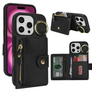 �A�C�z�� 16 Pro �P�[�X for iPhone 16Pro i16Pro �蒠�^ ���z�^�J�o�[ �w�ʃt���b�v �蒠 360°��] Coque Case SunYoo IC�J�[�h �R�C���|�P�b�g �J�[�h ���[ ���K���� �t�@�X�i�[�|�P�b�g�t�� �u���b�N
