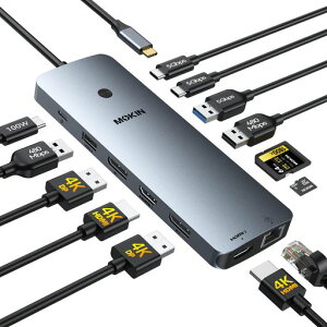 MOKiNUSBC�h�b�L���O�X�e�[�V����3��ʏo�́A14-in-1�g���v�����j�^�[�g��2HDMI+2DisplayPort4K@60Hz�A100WPD�A5GbpsUSB-A/C3.0�ASD/microSD