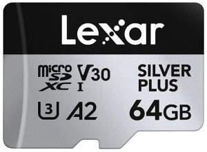 LexarSilverPlus64GBMicroSD�J�[�h�ő�205MB/sMicroSDXCUHS-I�t���b�V���������[�J�[�h�A�_�v�^�[�t��C10U3A2V30�Ή��t��HD4KUHD����TF�J�[�h�h���[��